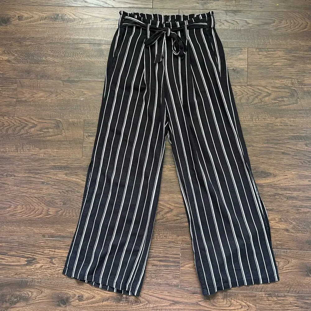 Rewash Linen Wide Leg White Black Striped Pants Womens Size Medium